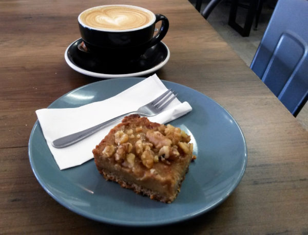 Coffee, toffee and walnut slice at Scope