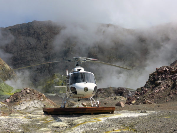 Helicopter in the crater at White Island